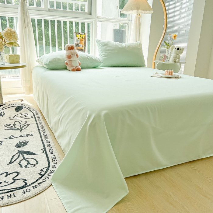 91家纺网 家纺一手货源 找家纺 爱彼家纺 2026新款夏季新款纯色磨毛亲肤柔软单床单床单三件套 纯色-水绿