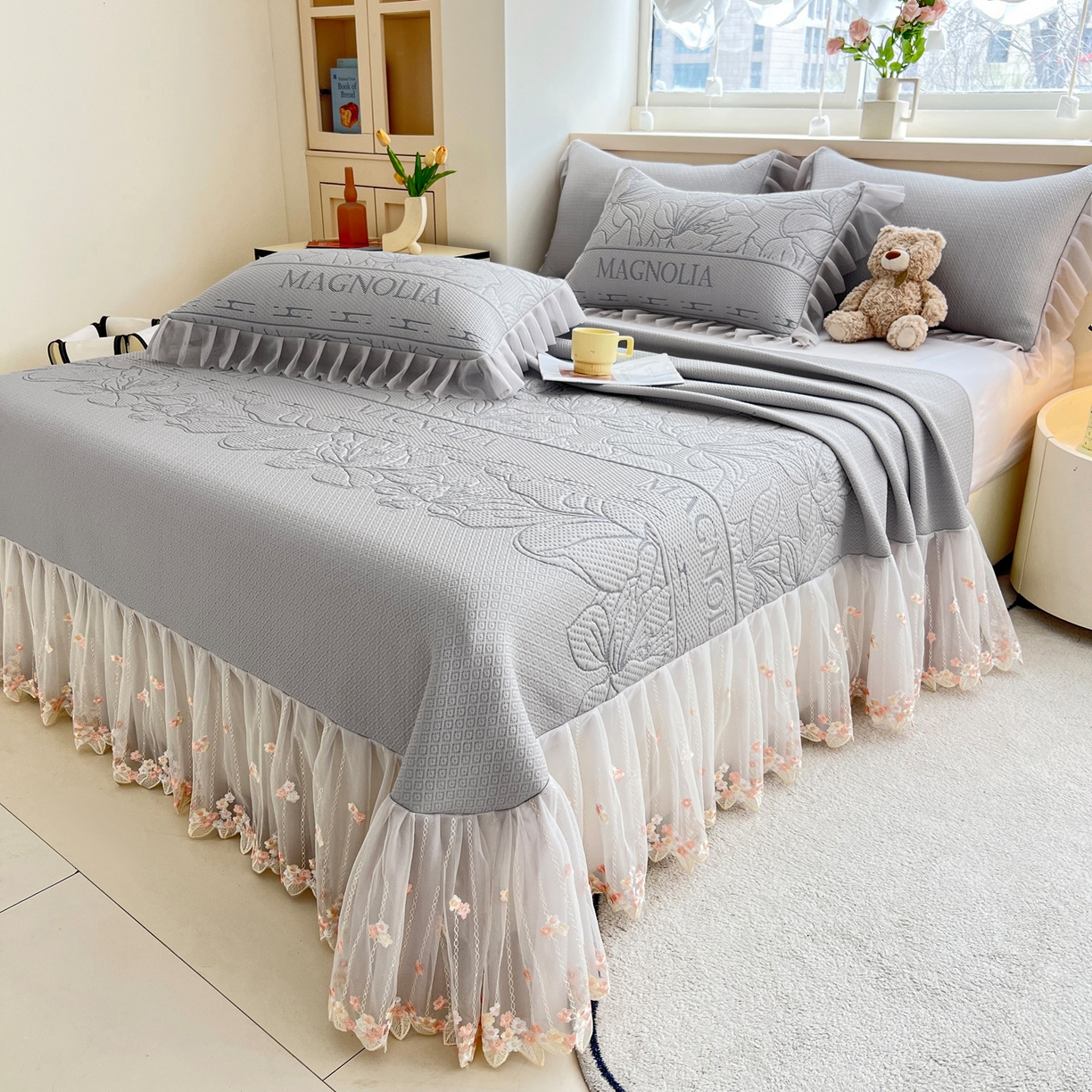 能好家纺 2026春夏新款高分子PE冰豆豆床盖款凉席席子 半夏灰