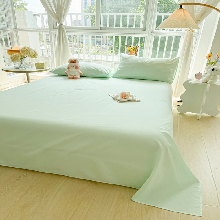 91家纺网 家纺一手货源 找家纺 爱彼家纺 2026新款夏季新款纯色磨毛亲肤柔软单床单床单三件套 纯色-水绿