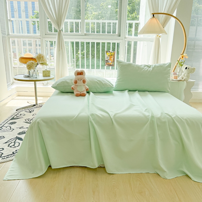 91家纺网 家纺一手货源 找家纺 爱彼家纺 2026新款夏季新款纯色磨毛亲肤柔软单床单床单三件套 纯色-水绿