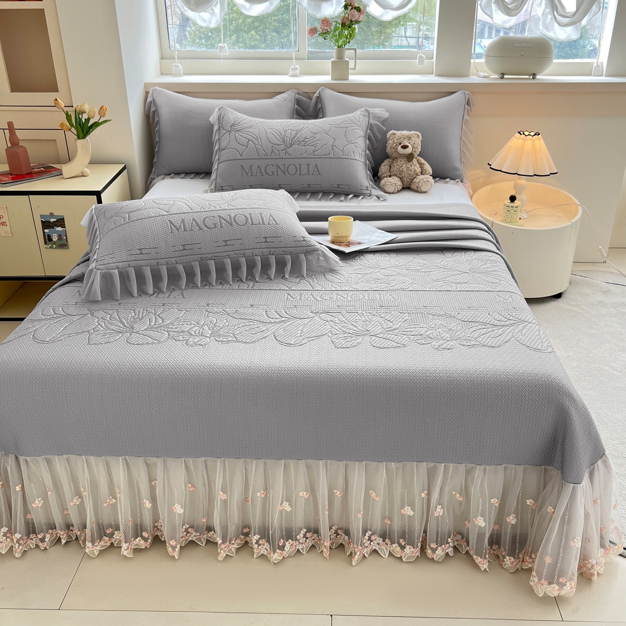 91家纺网 家纺一手货源 找家纺 能好家纺 2026春夏新款高分子PE冰豆豆床盖款凉席席子 半夏灰