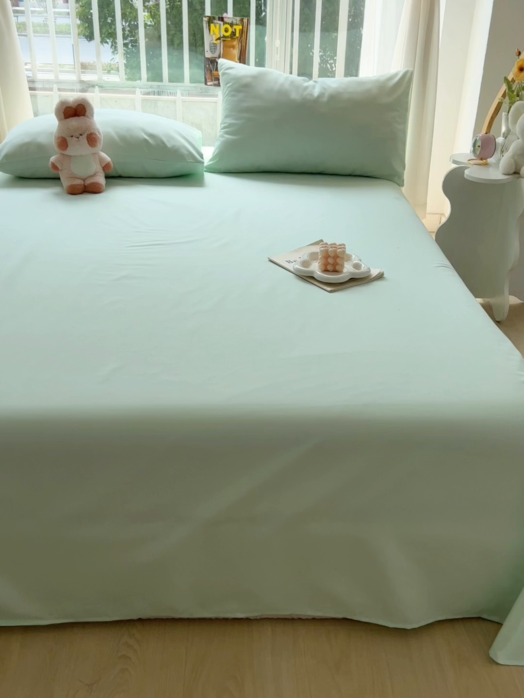91家纺网 家纺一手货源 找家纺 爱彼家纺 2026新款夏季新款纯色磨毛亲肤柔软单床单床单三件套 纯色-水绿
