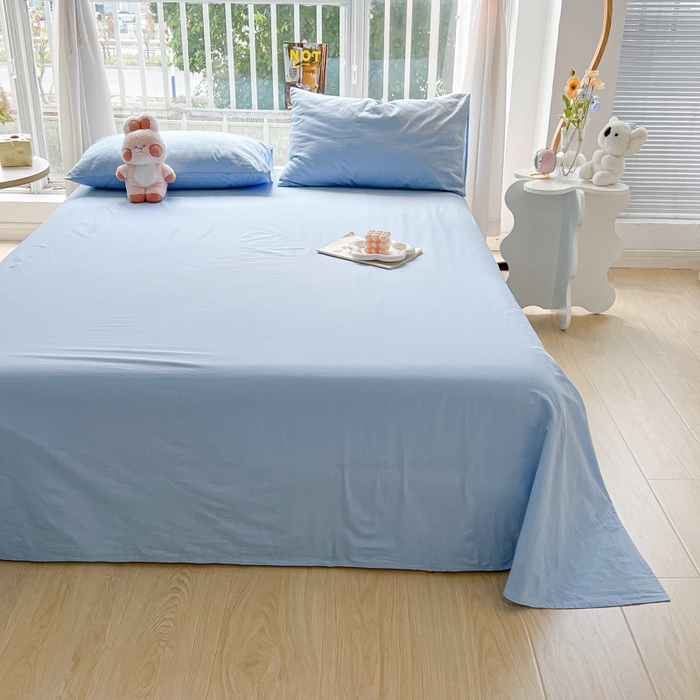 91家纺网 家纺一手货源 找家纺 爱彼家纺 2026新款夏季新款纯色磨毛亲肤柔软单床单床单三件套 纯色-天空兰