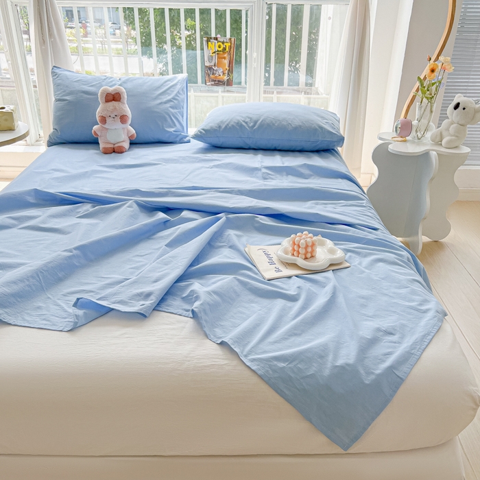 91家纺网 家纺一手货源 找家纺 爱彼家纺 2026新款夏季新款纯色磨毛亲肤柔软单床单床单三件套 纯色-天空兰