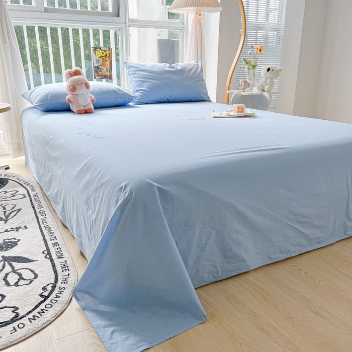 91家纺网 家纺一手货源 找家纺 爱彼家纺 2026新款夏季新款纯色磨毛亲肤柔软单床单床单三件套 纯色-天空兰