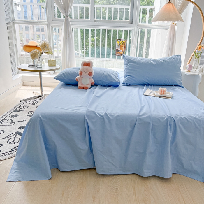 91家纺网 家纺一手货源 找家纺 爱彼家纺 2026新款夏季新款纯色磨毛亲肤柔软单床单床单三件套 纯色-天空兰