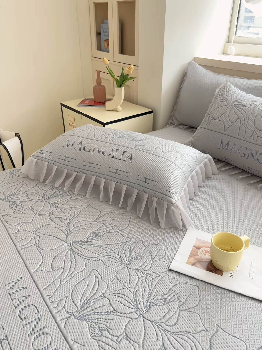 91家纺网 家纺一手货源 找家纺 能好家纺 2026春夏新款高分子PE冰豆豆床盖款凉席席子 半夏灰