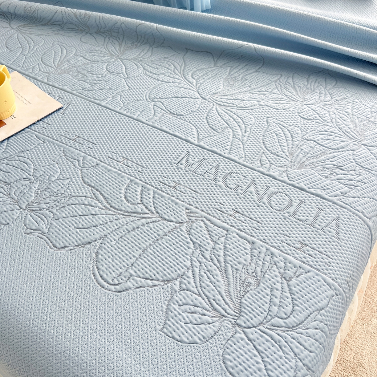 91家纺网 家纺一手货源 找家纺 能好家纺 2026春夏新款高分子PE冰豆豆床盖款凉席席子 半夏蓝