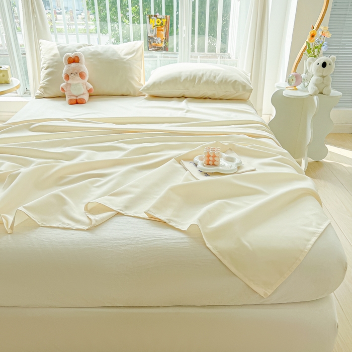 91家纺网 家纺一手货源 找家纺 爱彼家纺 2026新款夏季新款纯色磨毛亲肤柔软单床单床单三件套 纯色-芝士