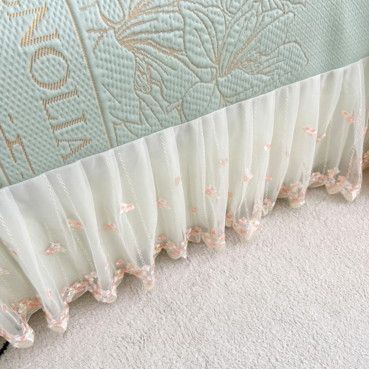 91家纺网 家纺一手货源 找家纺 能好家纺 2026春夏新款高分子PE冰豆豆床盖款凉席席子 半夏绿