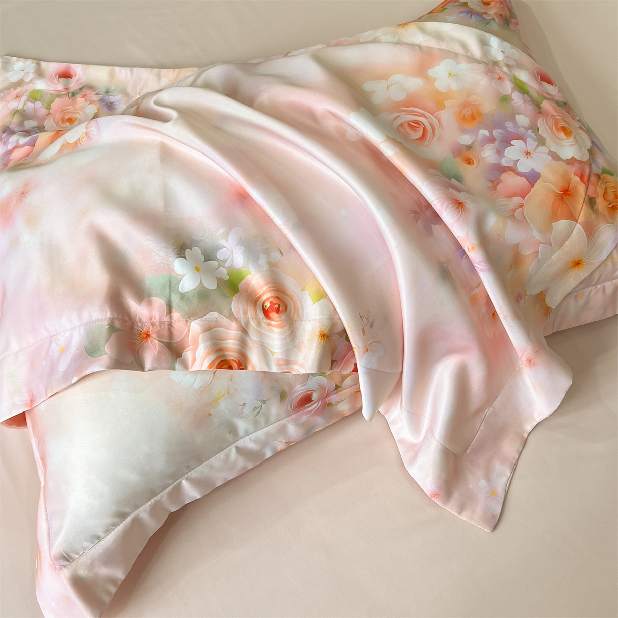 91家纺网 家纺一手货源 找家纺 优贝家纺 2026新款水洗天丝冰丝数码印花四件套 花涧序曲