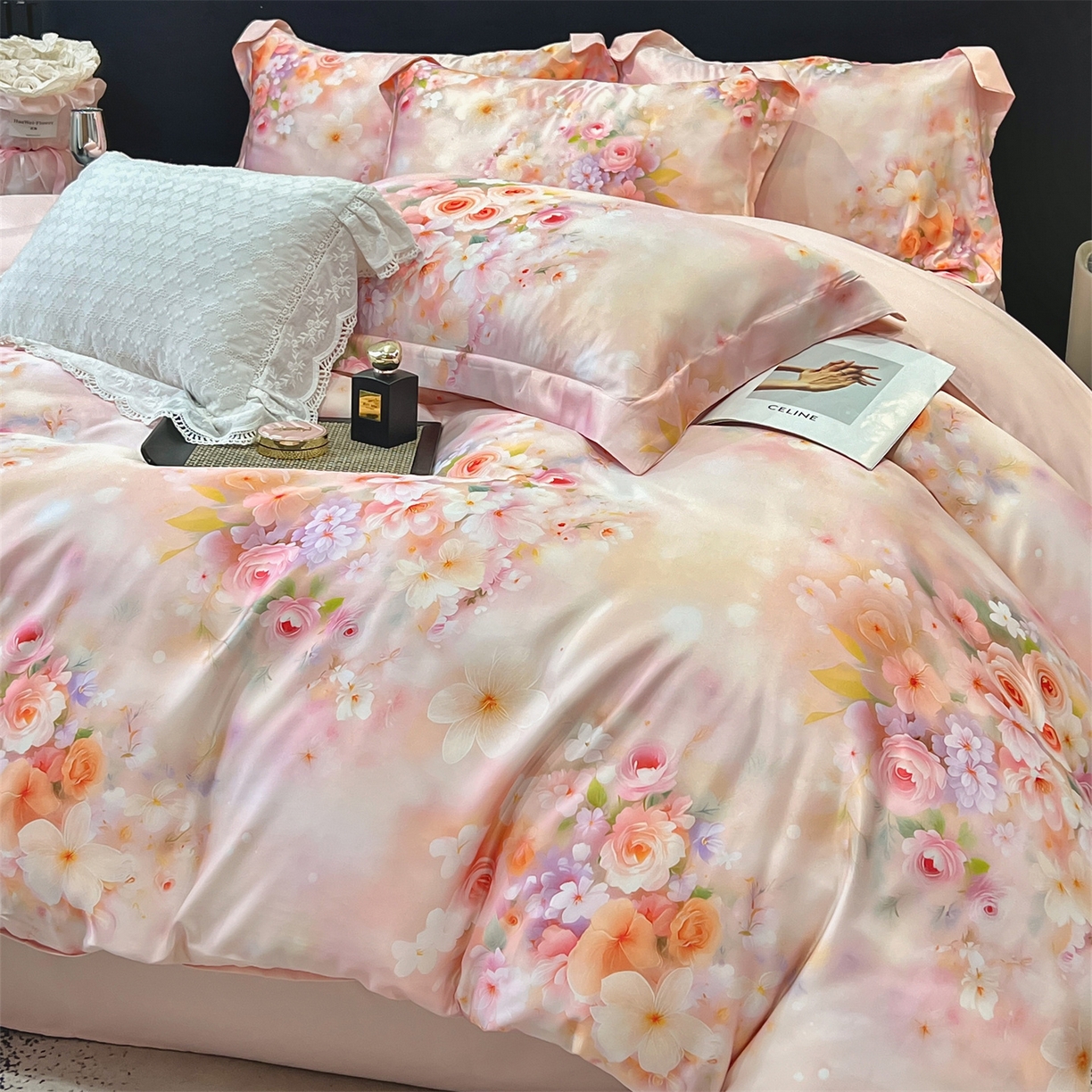 91家纺网 家纺一手货源 找家纺 优贝家纺 2026新款水洗天丝冰丝数码印花四件套 花涧序曲