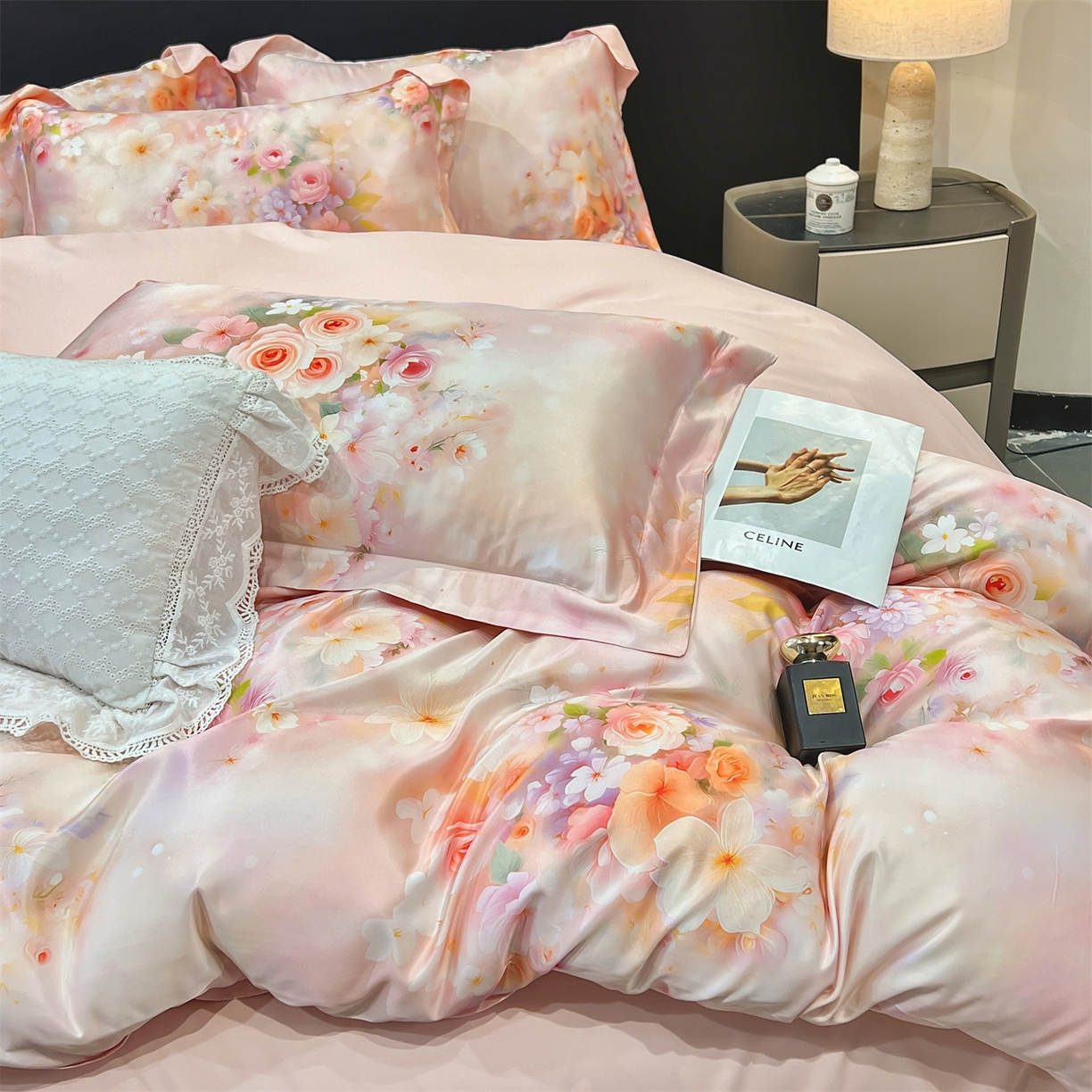 91家纺网 家纺一手货源 找家纺 优贝家纺 2026新款水洗天丝冰丝数码印花四件套 花涧序曲