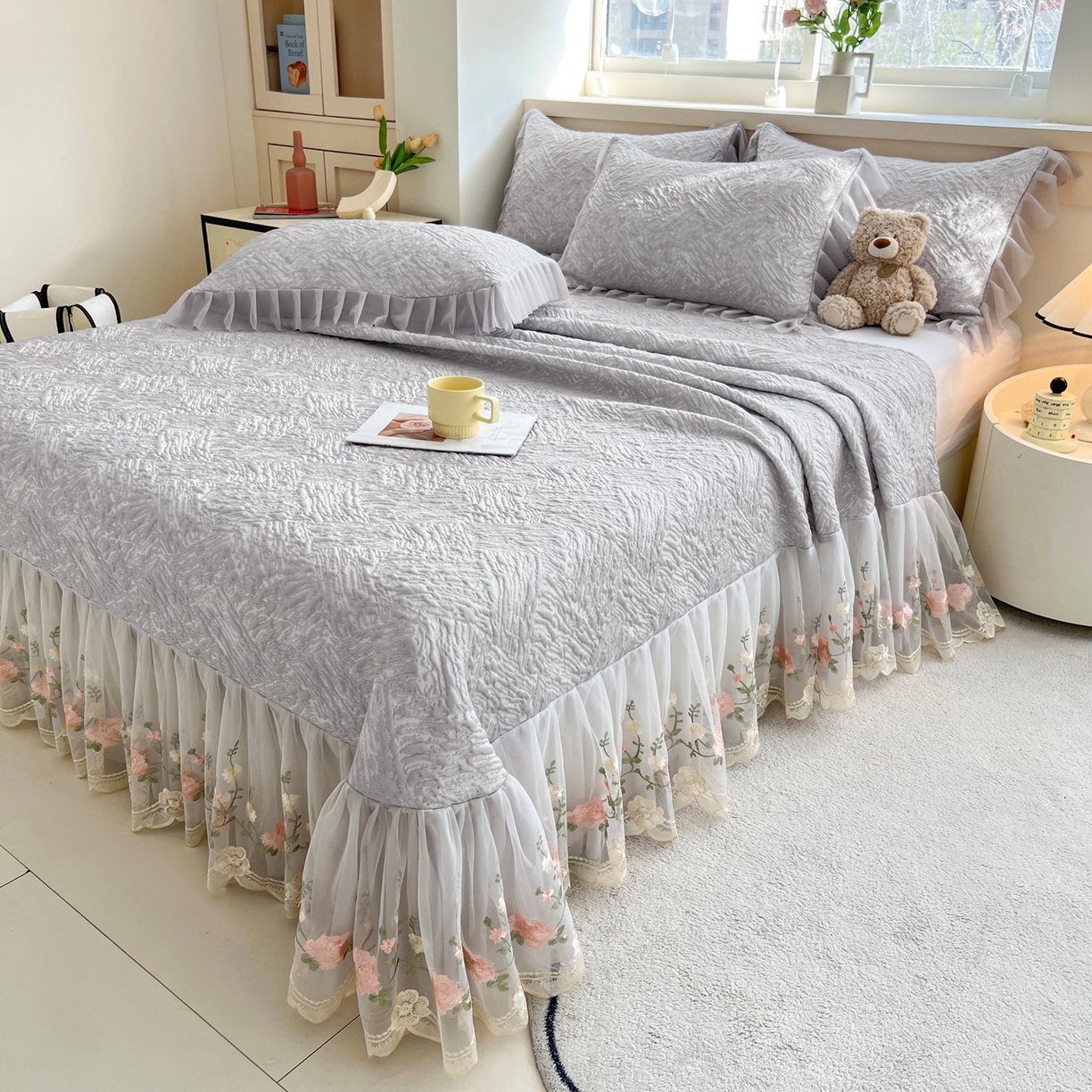 能好家纺 2026春夏新款高分子PE冰豆豆床盖款凉席席子 轻奢灰