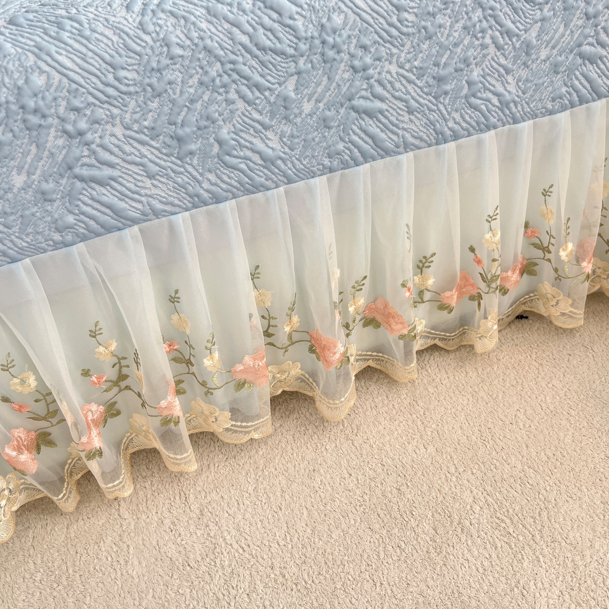 91家纺网 家纺一手货源 找家纺 能好家纺 2026春夏新款高分子PE冰豆豆床盖款凉席席子 轻奢蓝