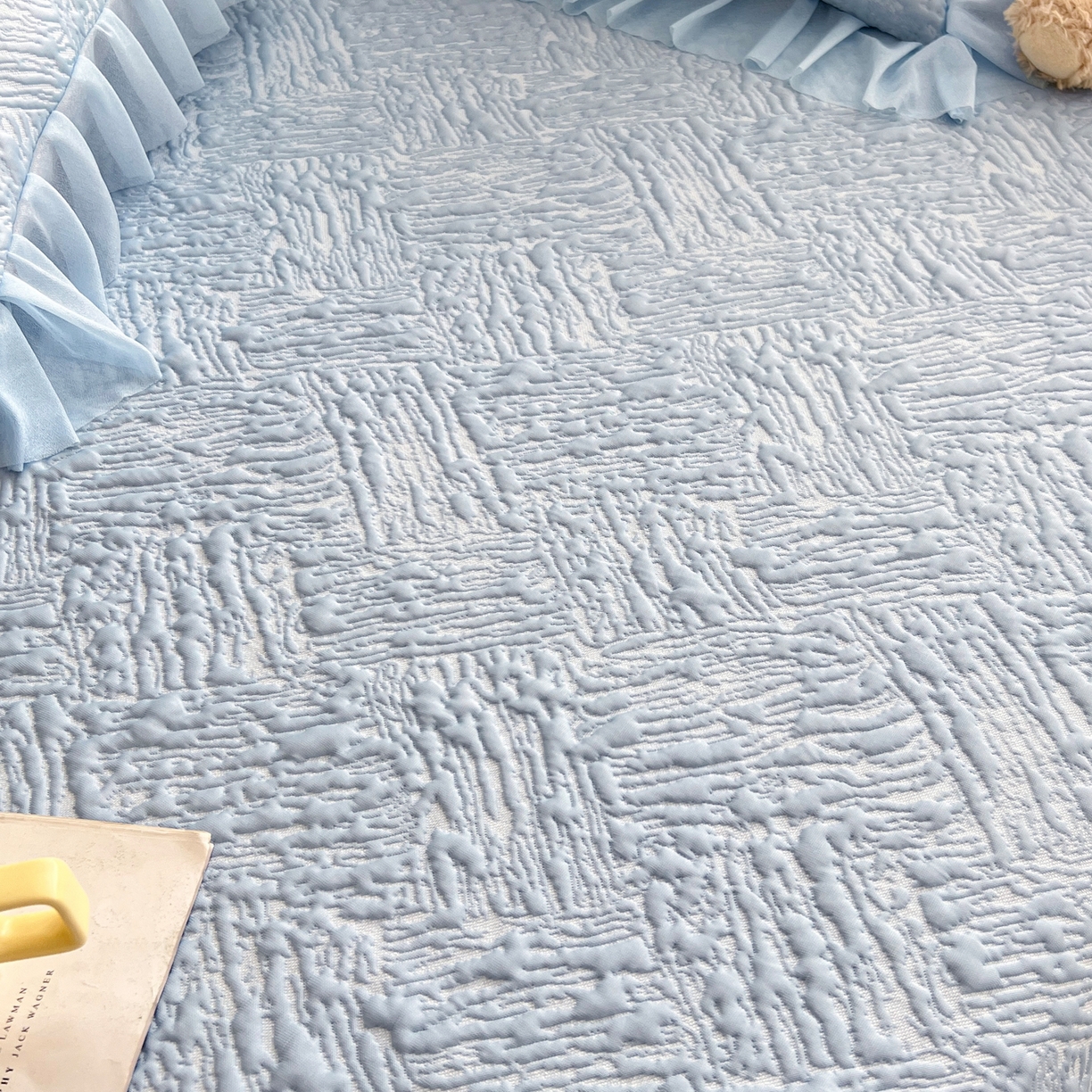 91家纺网 家纺一手货源 找家纺 能好家纺 2026春夏新款高分子PE冰豆豆床盖款凉席席子 轻奢蓝