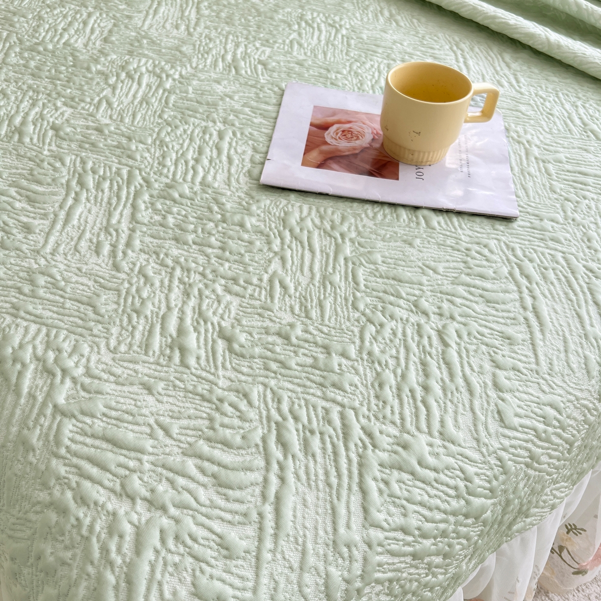 91家纺网 家纺一手货源 找家纺 能好家纺 2026春夏新款高分子PE冰豆豆床盖款凉席席子 轻奢绿