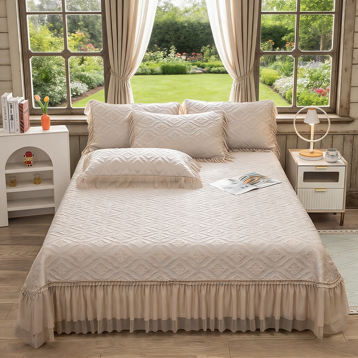 91家纺网 家纺一手货源 找家纺 （总）木兰花 2026新款凉豆豆款PE高分子复合凉感席床盖款凉席三件套-可配同色系夏被(控价228)