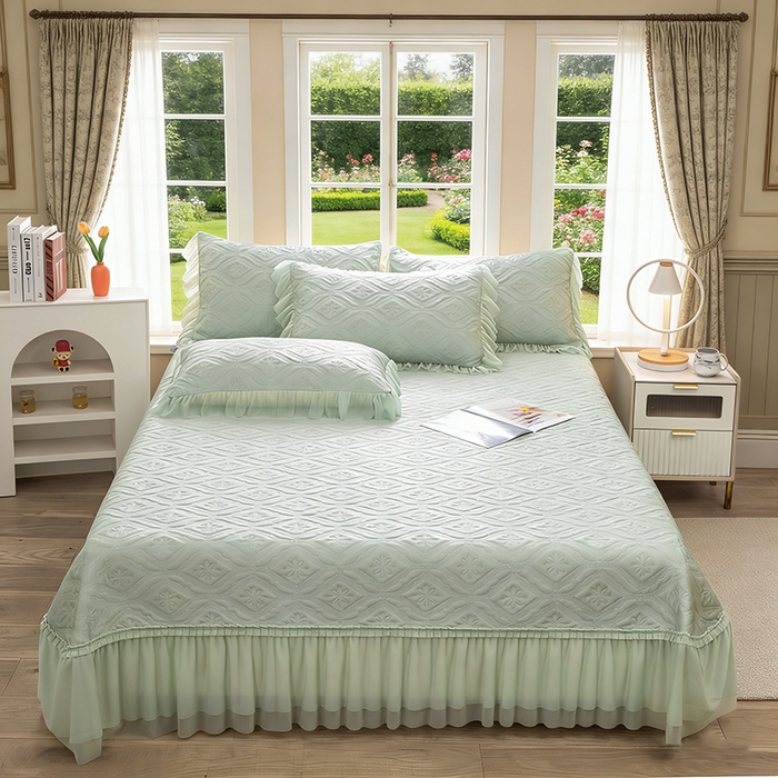 91家纺网 家纺一手货源 找家纺 （总）木兰花 2026新款凉豆豆款PE高分子复合凉感席床盖款凉席三件套-可配同色系夏被(控价228)