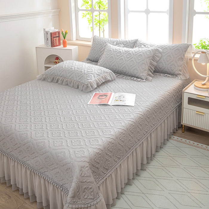 91家纺网 家纺一手货源 找家纺 木兰花 2026新款凉豆豆款PE高分子复合凉感席床盖款凉席三件套-可配同色系夏被(控价228) 清凉夏日-灰色