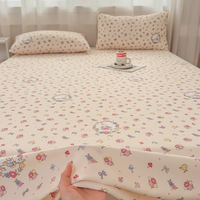 91家纺网 家纺一手货源 找家纺 爱彼家纺 2026夏季新款亲肤原棉老粗布透气印花床单单件热门热门床单款新升级-细沙老粗布 白多花园