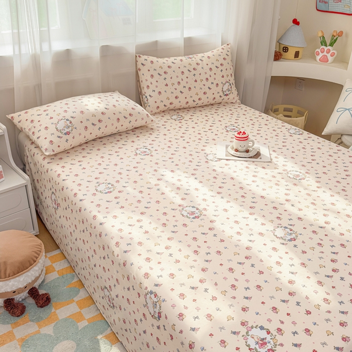 91家纺网 家纺一手货源 找家纺 爱彼家纺 2026夏季新款亲肤原棉老粗布透气印花床单单件热门热门床单款新升级-细沙老粗布 白多花园