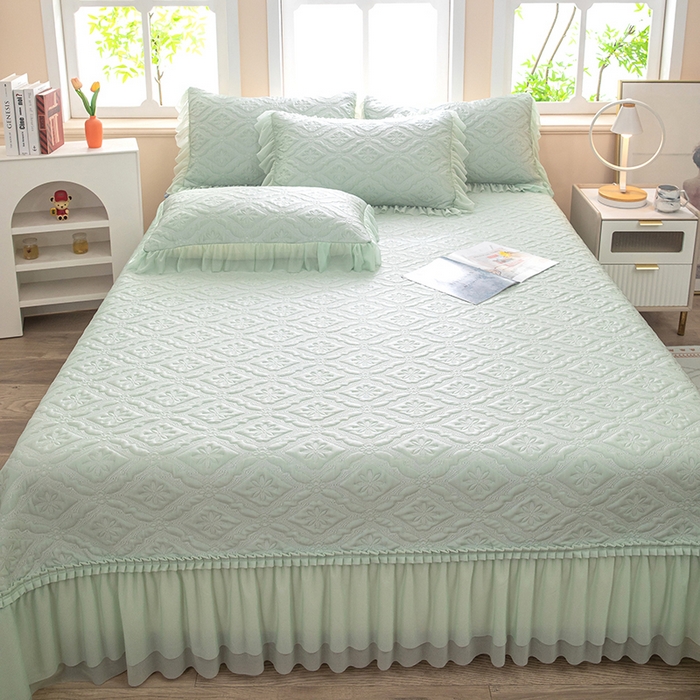 91家纺网 家纺一手货源 找家纺 木兰花 2026新款凉豆豆款PE高分子复合凉感席床盖款凉席三件套-可配同色系夏被(控价228) 清凉夏日-绿色