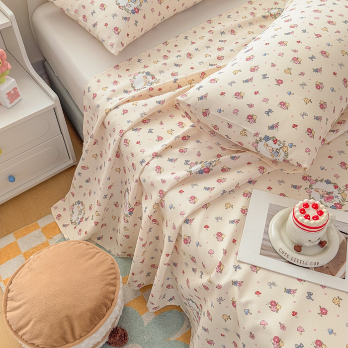 91家纺网 家纺一手货源 找家纺 爱彼家纺 2026夏季新款亲肤原棉老粗布透气印花床单单件热门热门床单款新升级-细沙老粗布 白多花园