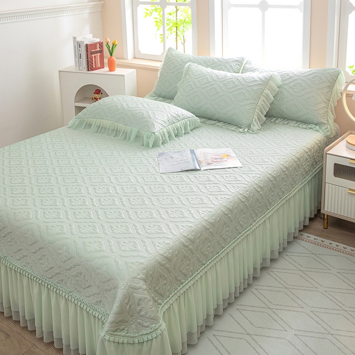 91家纺网 家纺一手货源 找家纺 木兰花 2026新款凉豆豆款PE高分子复合凉感席床盖款凉席三件套-可配同色系夏被(控价228) 清凉夏日-绿色