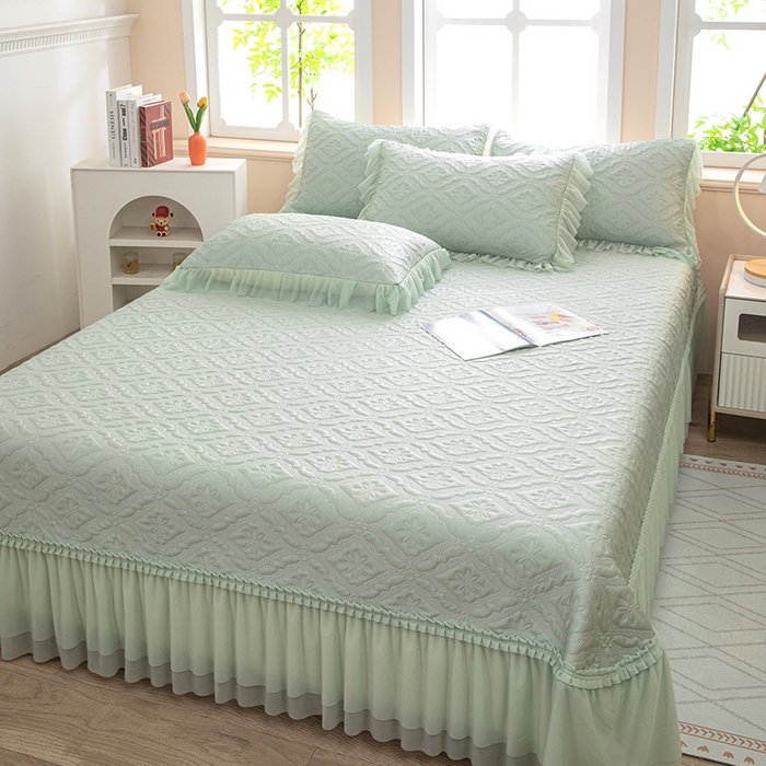 91家纺网 家纺一手货源 找家纺 木兰花 2026新款凉豆豆款PE高分子复合凉感席床盖款凉席三件套-可配同色系夏被(控价228) 清凉夏日-绿色