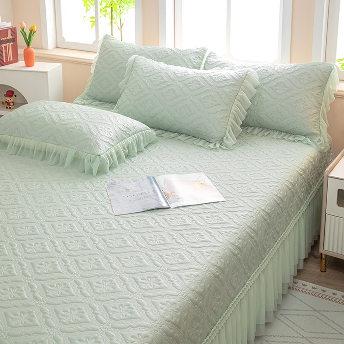 91家纺网 家纺一手货源 找家纺 木兰花 2026新款凉豆豆款PE高分子复合凉感席床盖款凉席三件套-可配同色系夏被(控价228) 清凉夏日-绿色