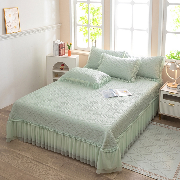 91家纺网 家纺一手货源 找家纺 木兰花 2026新款凉豆豆款PE高分子复合凉感席床盖款凉席三件套-可配同色系夏被(控价228) 清凉夏日-绿色