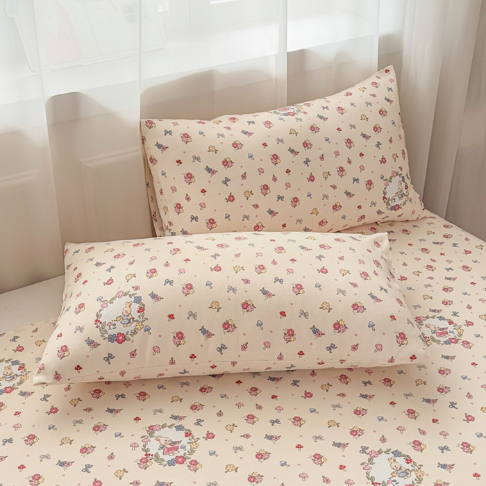 91家纺网 家纺一手货源 找家纺 爱彼家纺 2026夏季新款亲肤原棉老粗布透气印花床单单件热门热门床单款新升级-细沙老粗布 白多花园