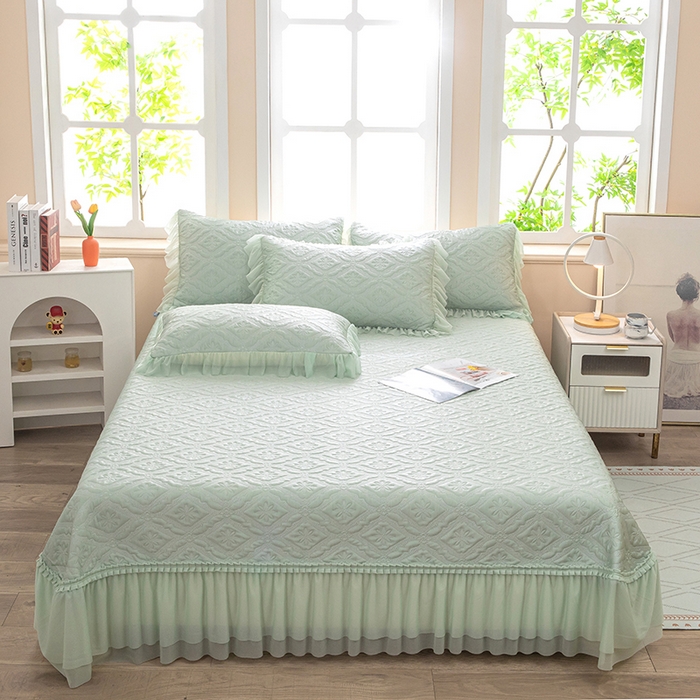 91家纺网 家纺一手货源 找家纺 木兰花 2026新款凉豆豆款PE高分子复合凉感席床盖款凉席三件套-可配同色系夏被(控价228) 清凉夏日-绿色