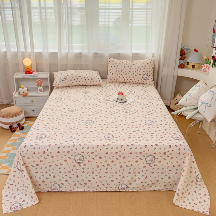 91家纺网 家纺一手货源 找家纺 爱彼家纺 2026夏季新款亲肤原棉老粗布透气印花床单单件热门热门床单款新升级-细沙老粗布 白多花园