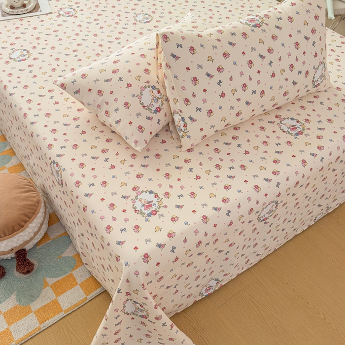 91家纺网 家纺一手货源 找家纺 爱彼家纺 2026夏季新款亲肤原棉老粗布透气印花床单单件热门热门床单款新升级-细沙老粗布 白多花园