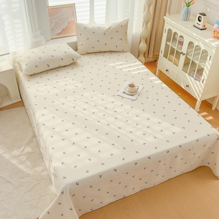 91家纺网 家纺一手货源 找家纺 爱彼家纺 2026夏季新款亲肤原棉老粗布透气印花床单单件热门热门床单款新升级-细沙老粗布 波点蝴蝶结