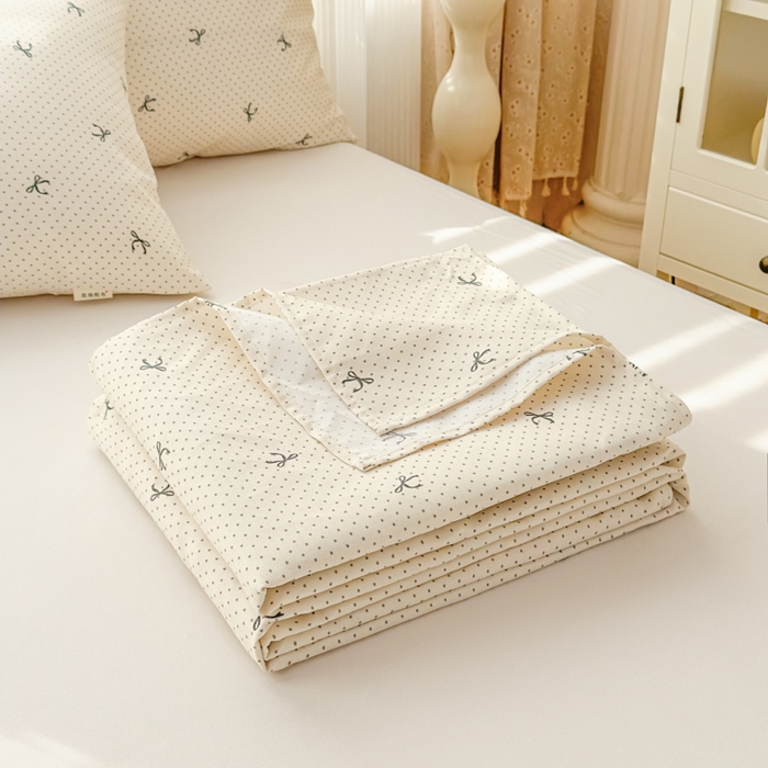 91家纺网 家纺一手货源 找家纺 爱彼家纺 2026夏季新款亲肤原棉老粗布透气印花床单单件热门热门床单款新升级-细沙老粗布 波点蝴蝶结