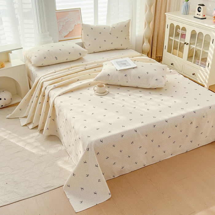 91家纺网 家纺一手货源 找家纺 爱彼家纺 2026夏季新款亲肤原棉老粗布透气印花床单单件热门热门床单款新升级-细沙老粗布 波点蝴蝶结