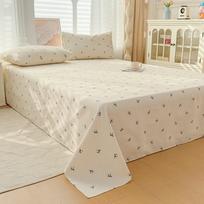 91家纺网 家纺一手货源 找家纺 爱彼家纺 2026夏季新款亲肤原棉老粗布透气印花床单单件热门热门床单款新升级-细沙老粗布 波点蝴蝶结