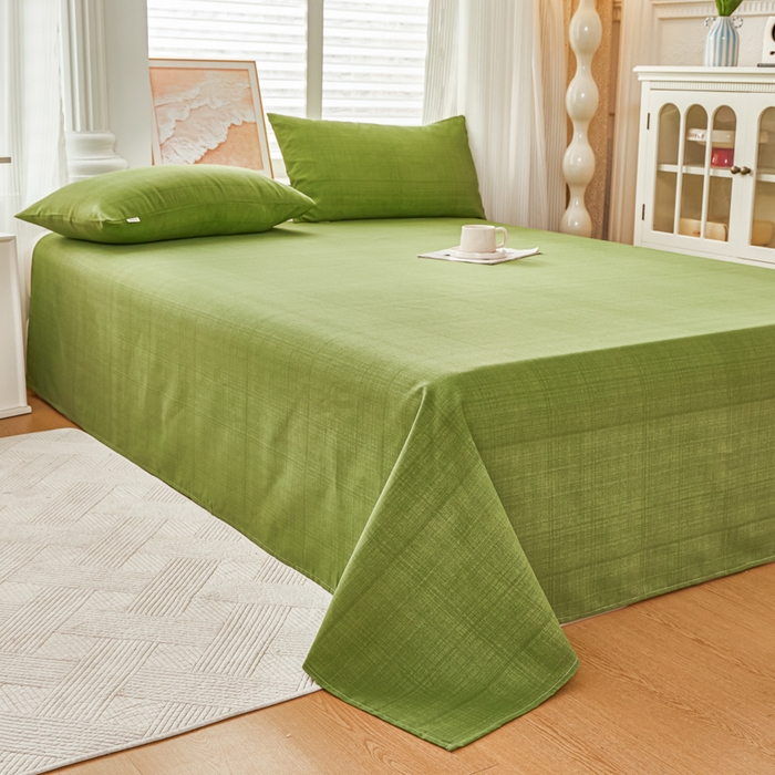 91家纺网 家纺一手货源 找家纺 爱彼家纺 2026夏季新款亲肤原棉老粗布透气印花床单单件热门热门床单款新升级-细沙老粗布 纯绿