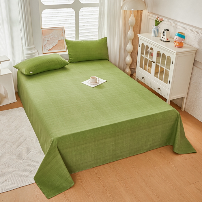 91家纺网 家纺一手货源 找家纺 爱彼家纺 2026夏季新款亲肤原棉老粗布透气印花床单单件热门热门床单款新升级-细沙老粗布 纯绿