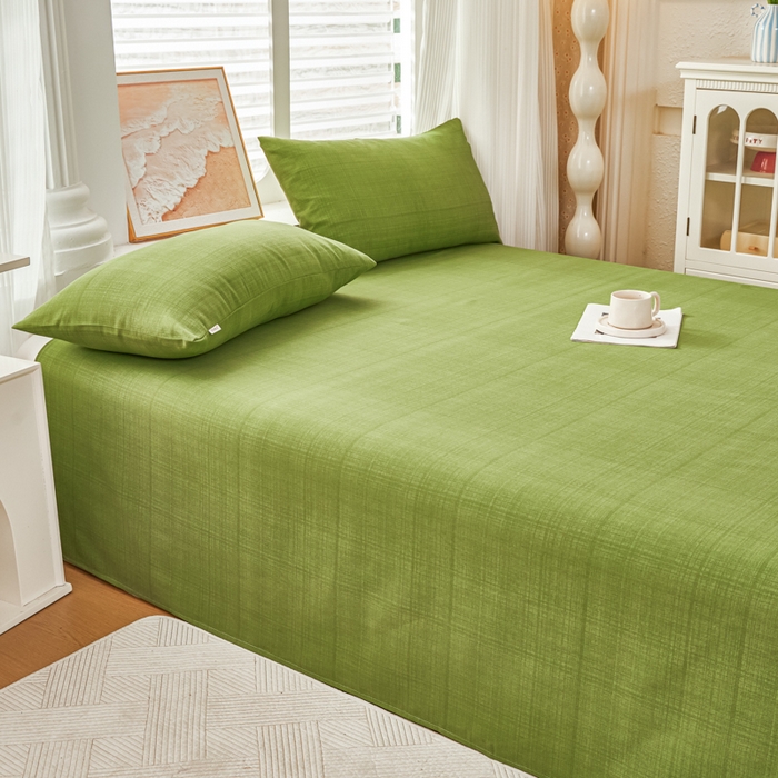 91家纺网 家纺一手货源 找家纺 爱彼家纺 2026夏季新款亲肤原棉老粗布透气印花床单单件热门热门床单款新升级-细沙老粗布 纯绿