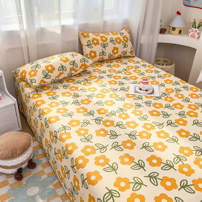 91家纺网 家纺一手货源 找家纺 爱彼家纺 2026夏季新款亲肤原棉老粗布透气印花床单单件热门热门床单款新升级-细沙老粗布 花海