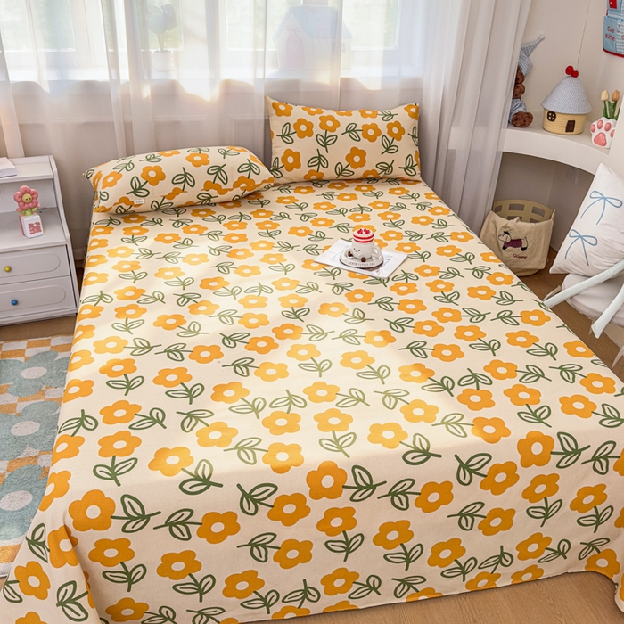 91家纺网 家纺一手货源 找家纺 爱彼家纺 2026夏季新款亲肤原棉老粗布透气印花床单单件热门热门床单款新升级-细沙老粗布 花海