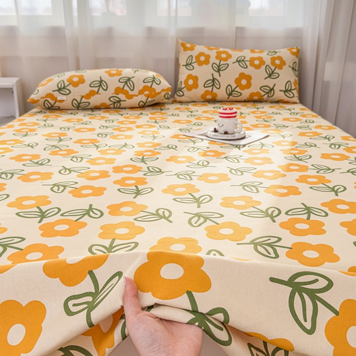 91家纺网 家纺一手货源 找家纺 爱彼家纺 2026夏季新款亲肤原棉老粗布透气印花床单单件热门热门床单款新升级-细沙老粗布 花海