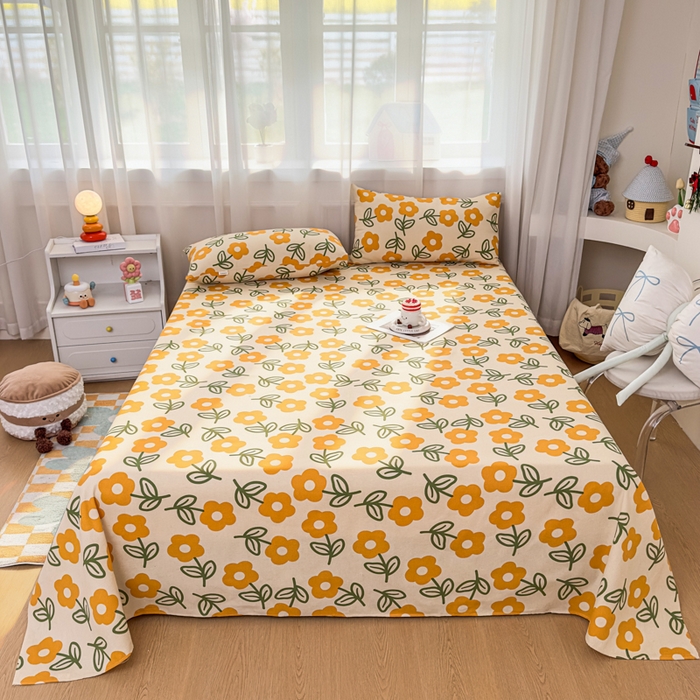 91家纺网 家纺一手货源 找家纺 爱彼家纺 2026夏季新款亲肤原棉老粗布透气印花床单单件热门热门床单款新升级-细沙老粗布 花海