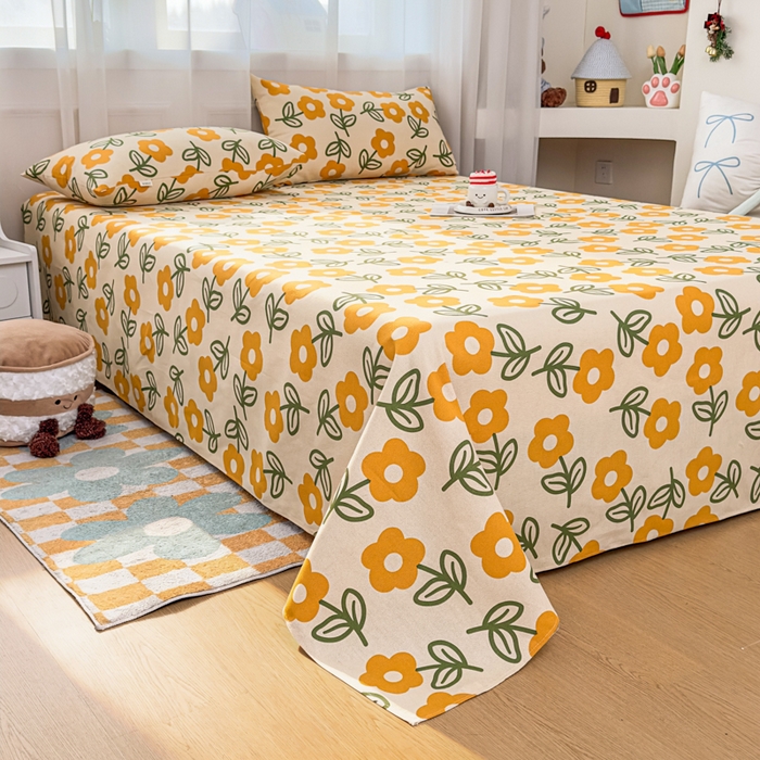 91家纺网 家纺一手货源 找家纺 爱彼家纺 2026夏季新款亲肤原棉老粗布透气印花床单单件热门热门床单款新升级-细沙老粗布 花海