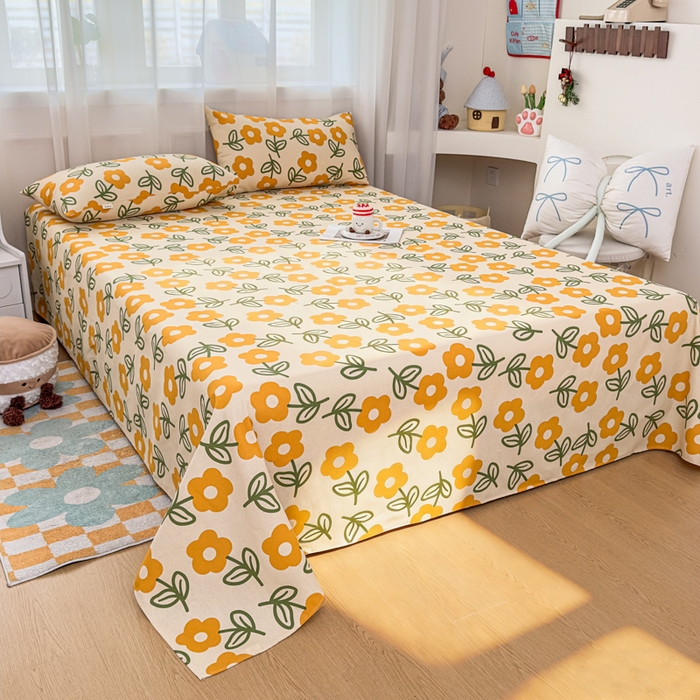 91家纺网 家纺一手货源 找家纺 爱彼家纺 2026夏季新款亲肤原棉老粗布透气印花床单单件热门热门床单款新升级-细沙老粗布 花海