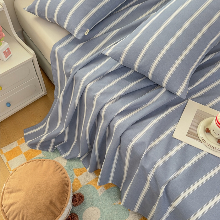 91家纺网 家纺一手货源 找家纺 爱彼家纺 2026夏季新款亲肤原棉老粗布透气印花床单单件热门热门床单款新升级-细沙老粗布 蓝白条